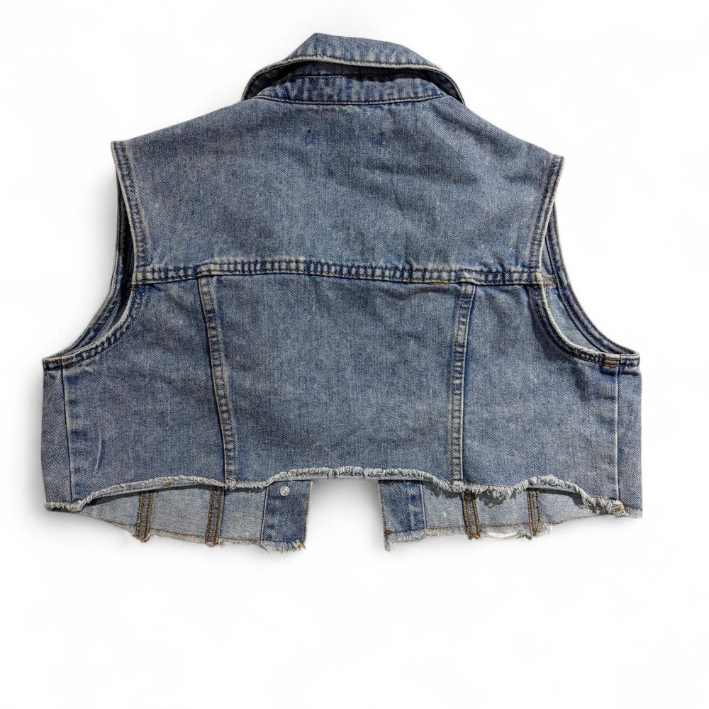 Forever 21 Womens Blue Denim Vest Cropped Frayed Hem Y2K Size S - Picture 4 of 4